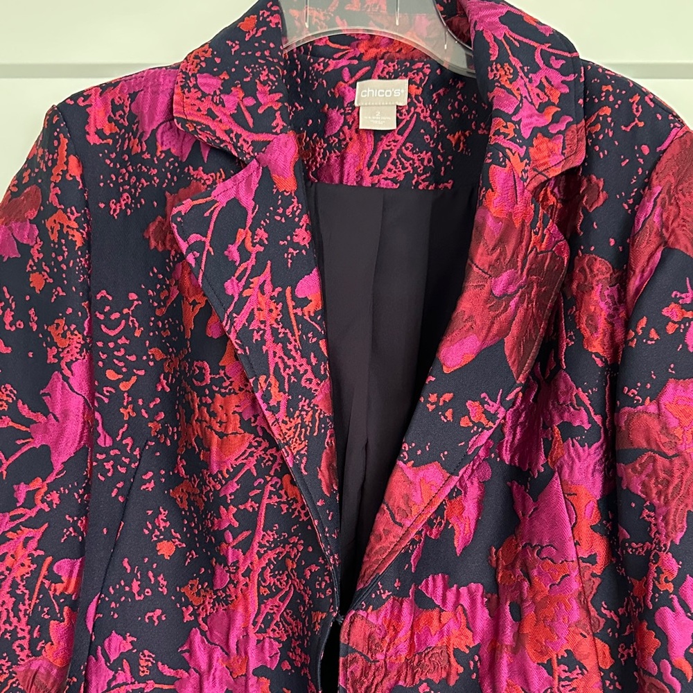 Chico's Red and Black Floral Coat